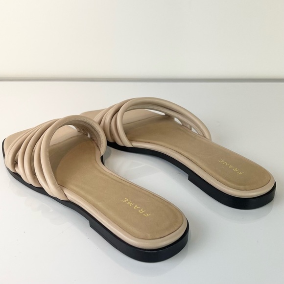 NEW FRAME BEIGE LEATHER STRAPPY SLIDE SANDALS - Picture 7 of 14